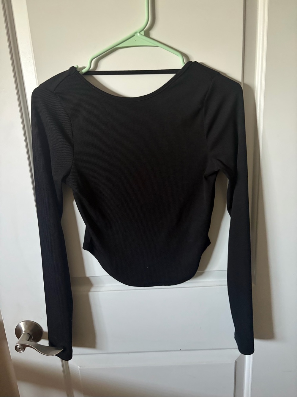 Princess Polly Black Ribbed Long-Sleeve Open Back Crop Top
